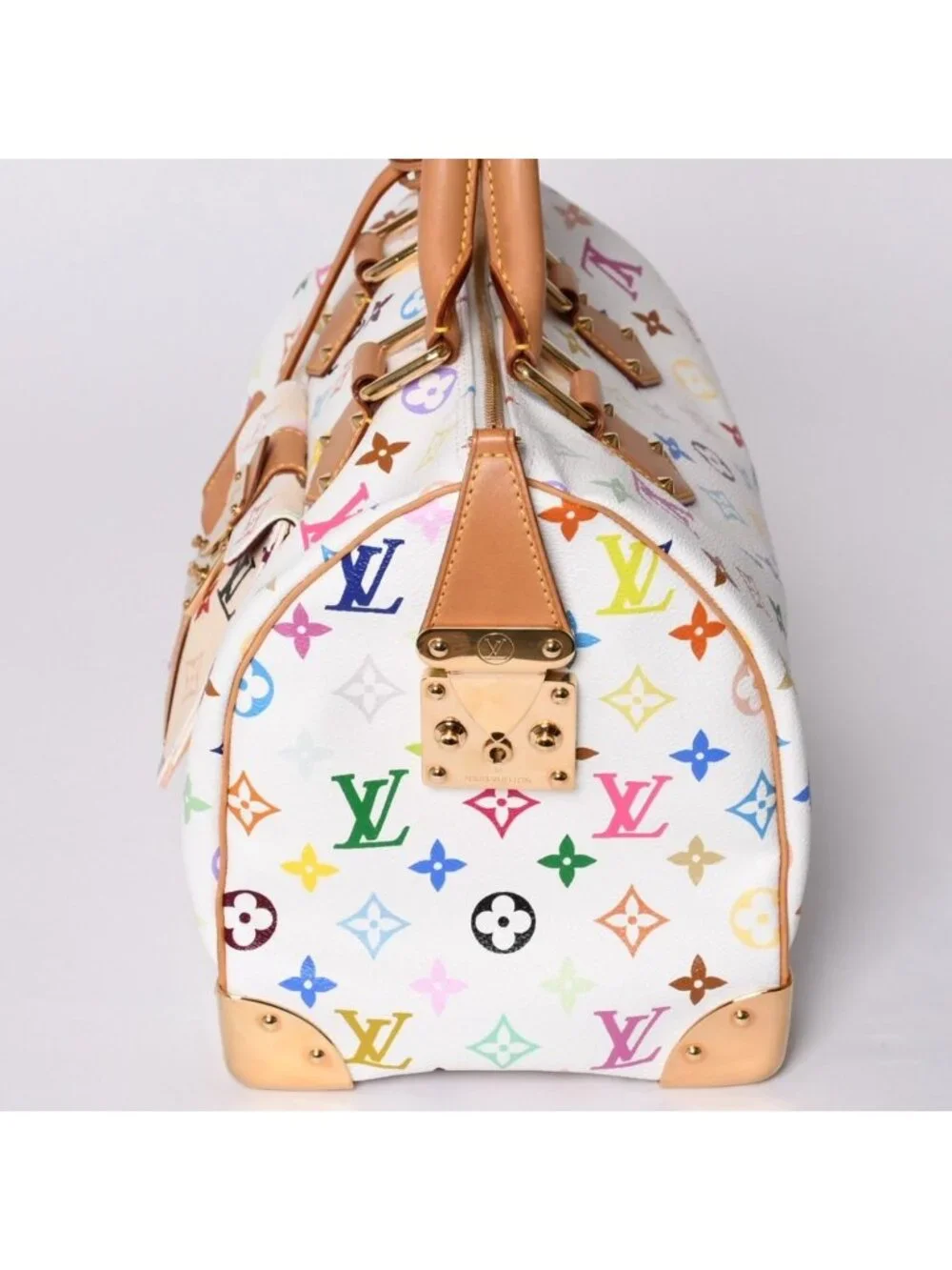 Louis Vuitton Speedy 30 Handbag Monogram Multicolor Takashi Murakami White